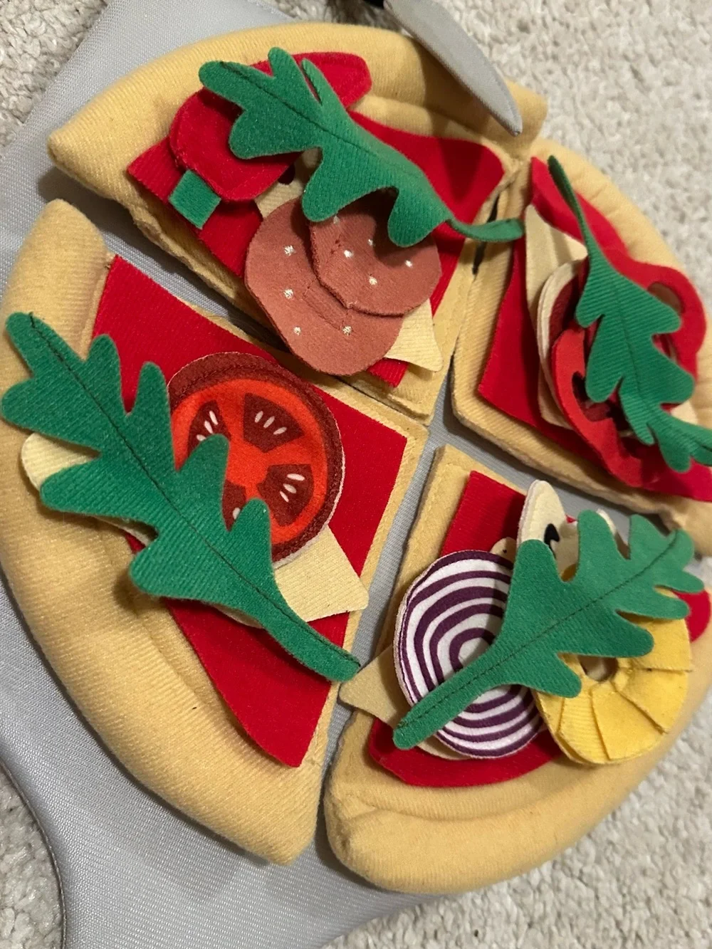 Kids Play Felt Pizza Set - Yellow & Red with Green Toppings